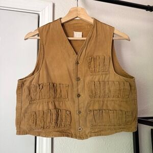 No label vintage tan khaki cargo work boyscout girlscout utility vest
